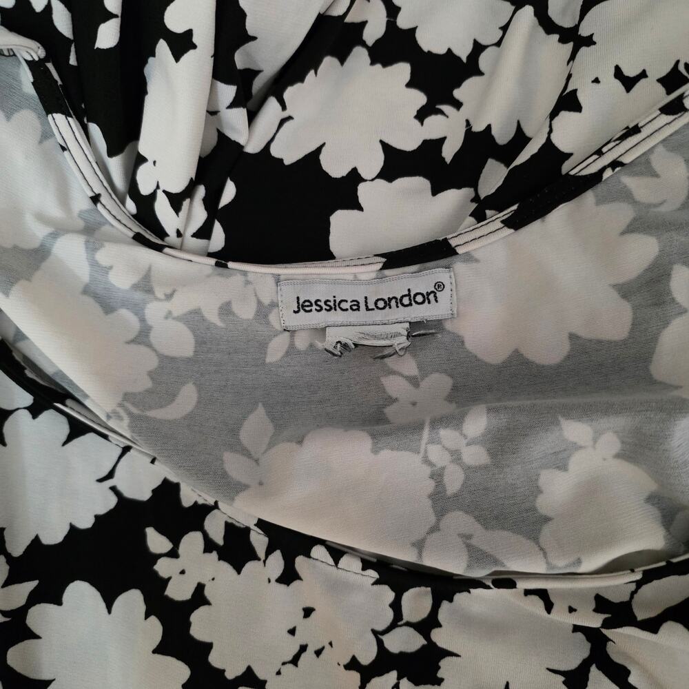 Jessica London Floral Dress Black White Sleeveless Fit Flare L/XL approx - Picture 6 of 6